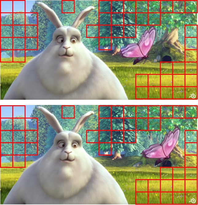 Two frames of video showing the identical regions.