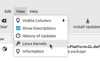 Selecting the Linux Kernels menu in the Update Manager on Linux Mint.