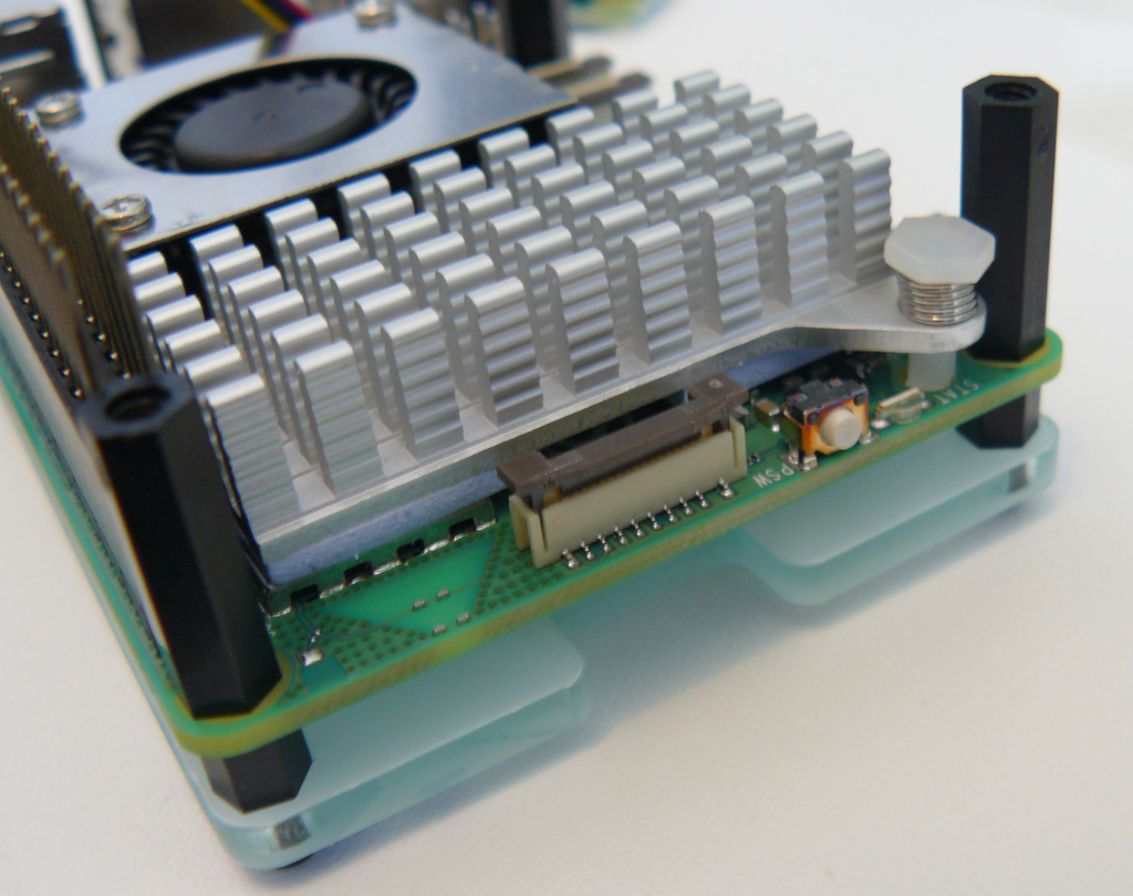 The PCIe connector on a Raspberry Pi 5