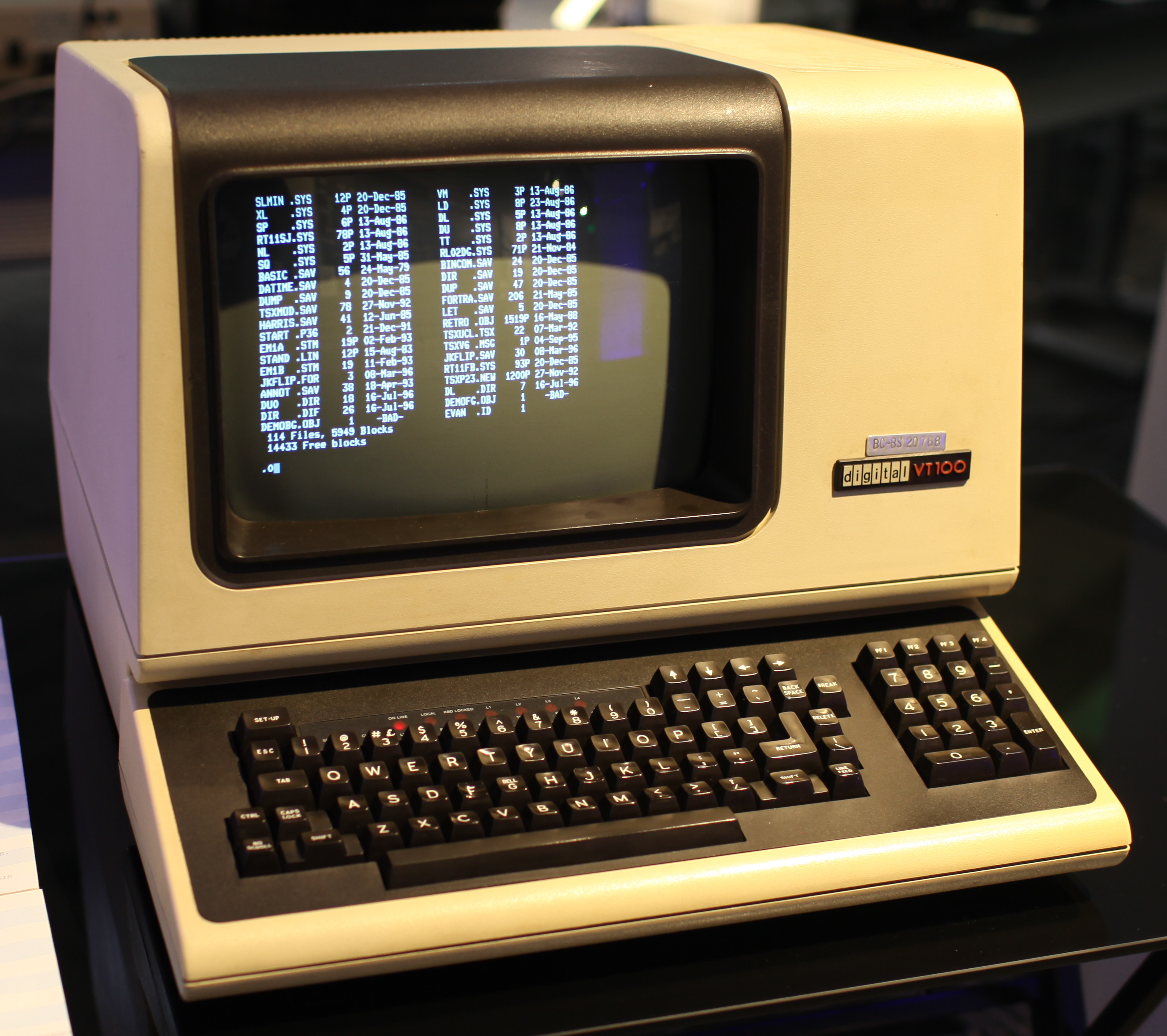 A DEC VT100 dumb terminal introduced in 1978.