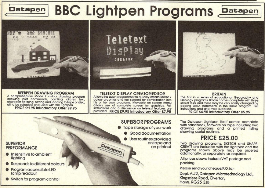 An advert for a light pen for the BBC Micro