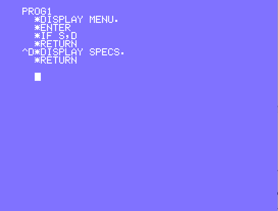 A screenshot of a program written in the Noddy language on a Memotech MTX.